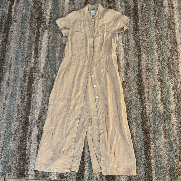 Laura Ashley Vintage Natural Linen Maxi Button Down Shirt Dress 10 - Picture 1 of 6